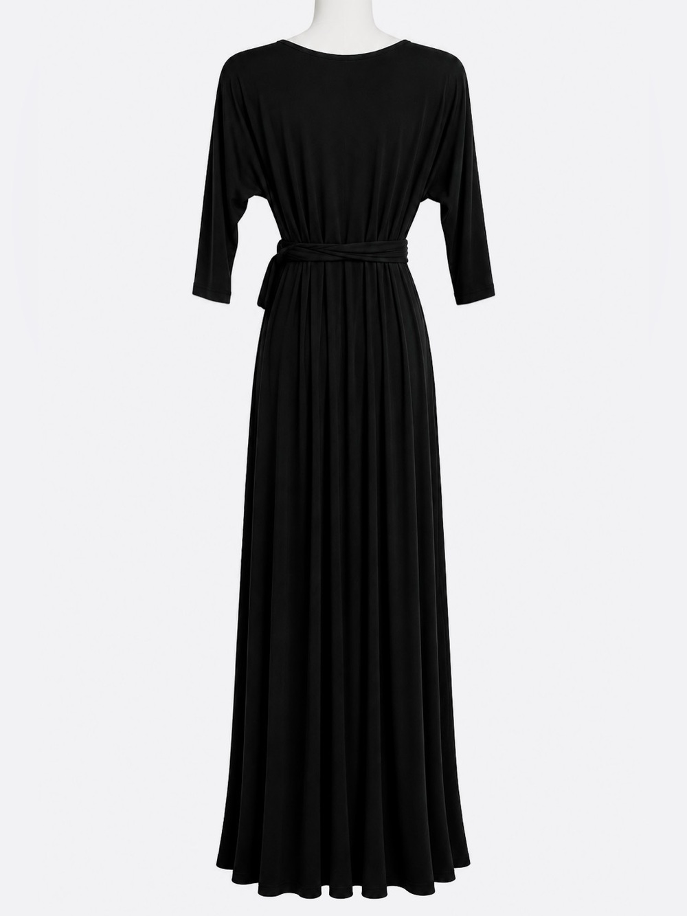 EMERALD Black Maxi Dress L Belted V Neck Made in USA Elegant Evening - Picture 3 of 5